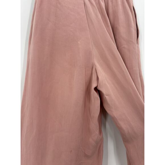 ZZ Vintage Pants Womens Small Blush Pink 100% Silk Wide Leg Stretch Pockets Crop - Picture 9 of 16